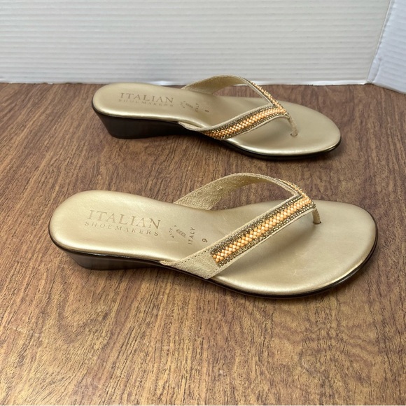 Italian Shoemakers Jewel Bead Gold Wedge Sandals Size 9 - Picture 3 of 13